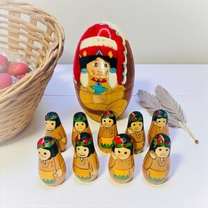 Native American Themed Nesting Dolls - Brown and Red